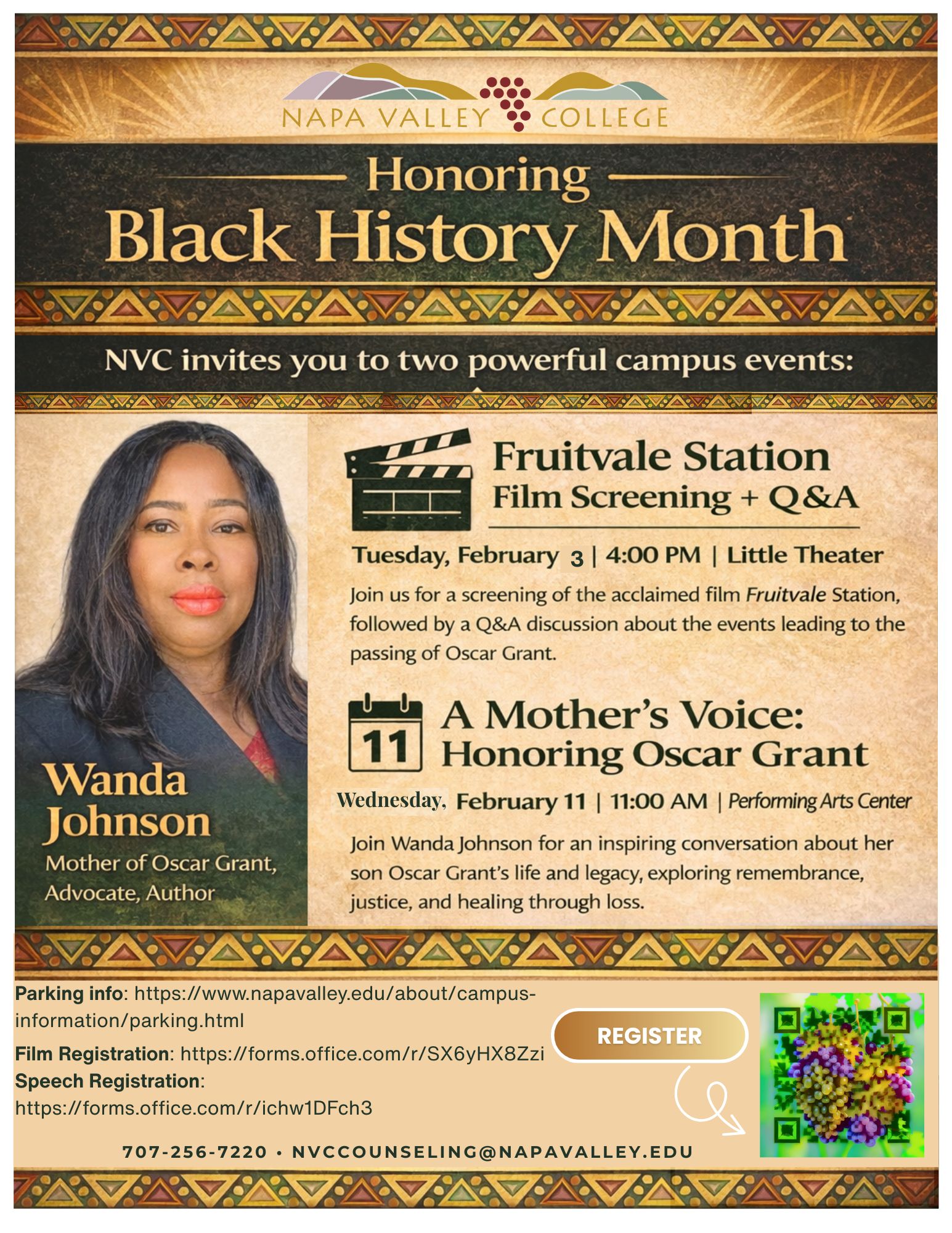 Napa Valley College Honors Black History Month A Mother’s Voice: Honoring Oscar Grant flyer