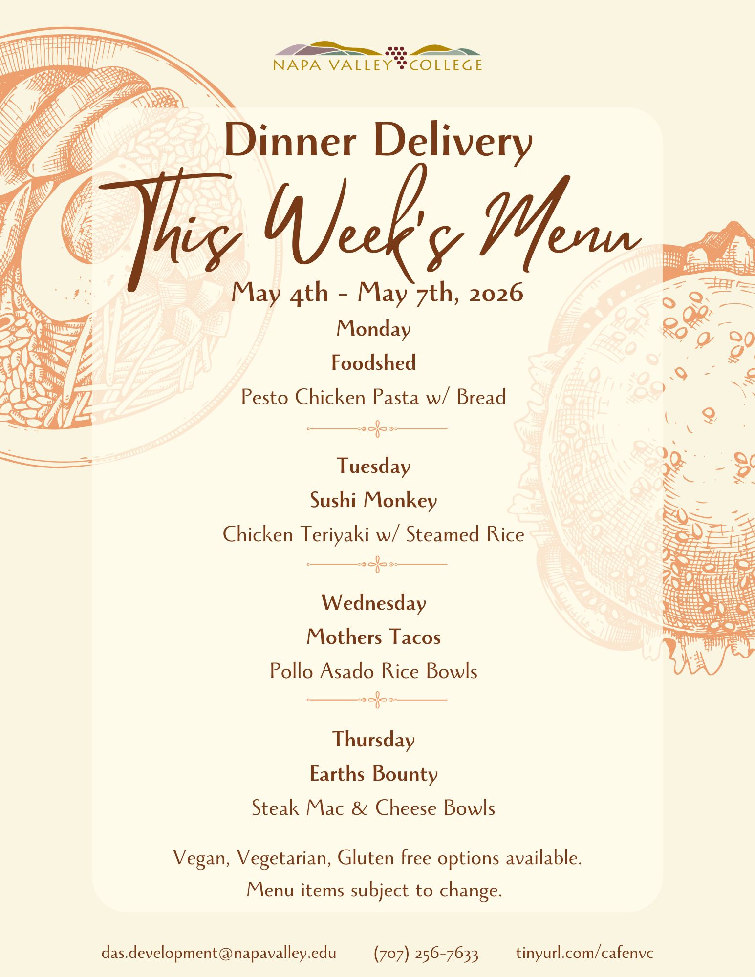 dinner dilivery program menu 